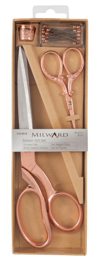 Scissors: Gift Set: Dressmaking (21.5cm) and Embroidery (9.5cm), Thimble & Pins: Rose Gold - Galedi Pins