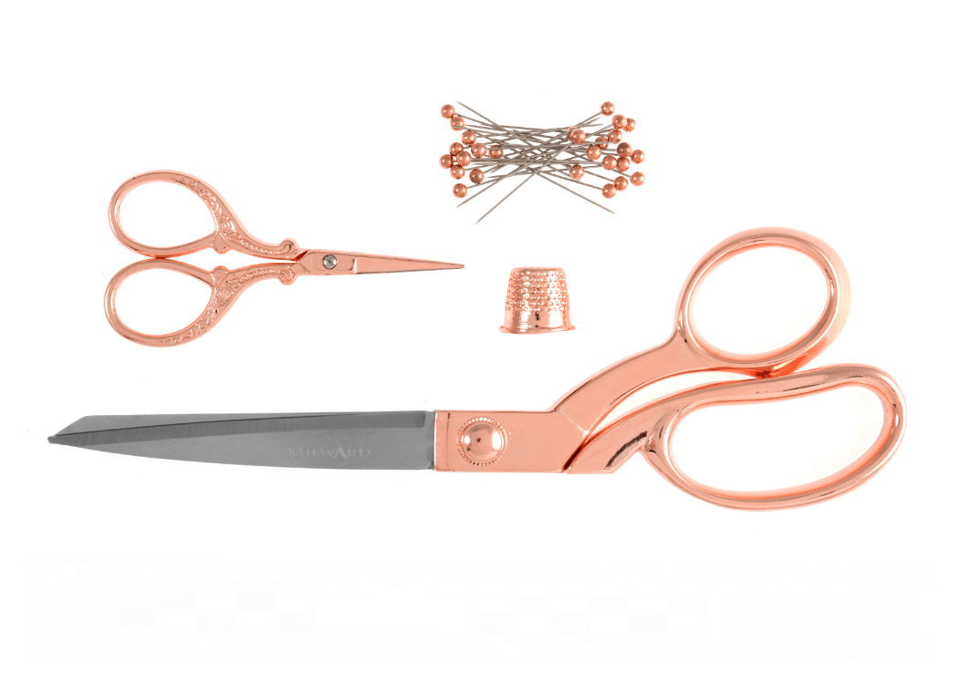 Scissors: Gift Set: Dressmaking (21.5cm) and Embroidery (9.5cm), Thimble & Pins: Rose Gold - Galedi Pins