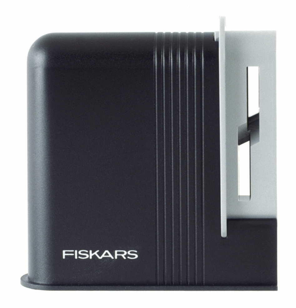 Fiskars black scissor sharpener with a light gray sharpening slot.