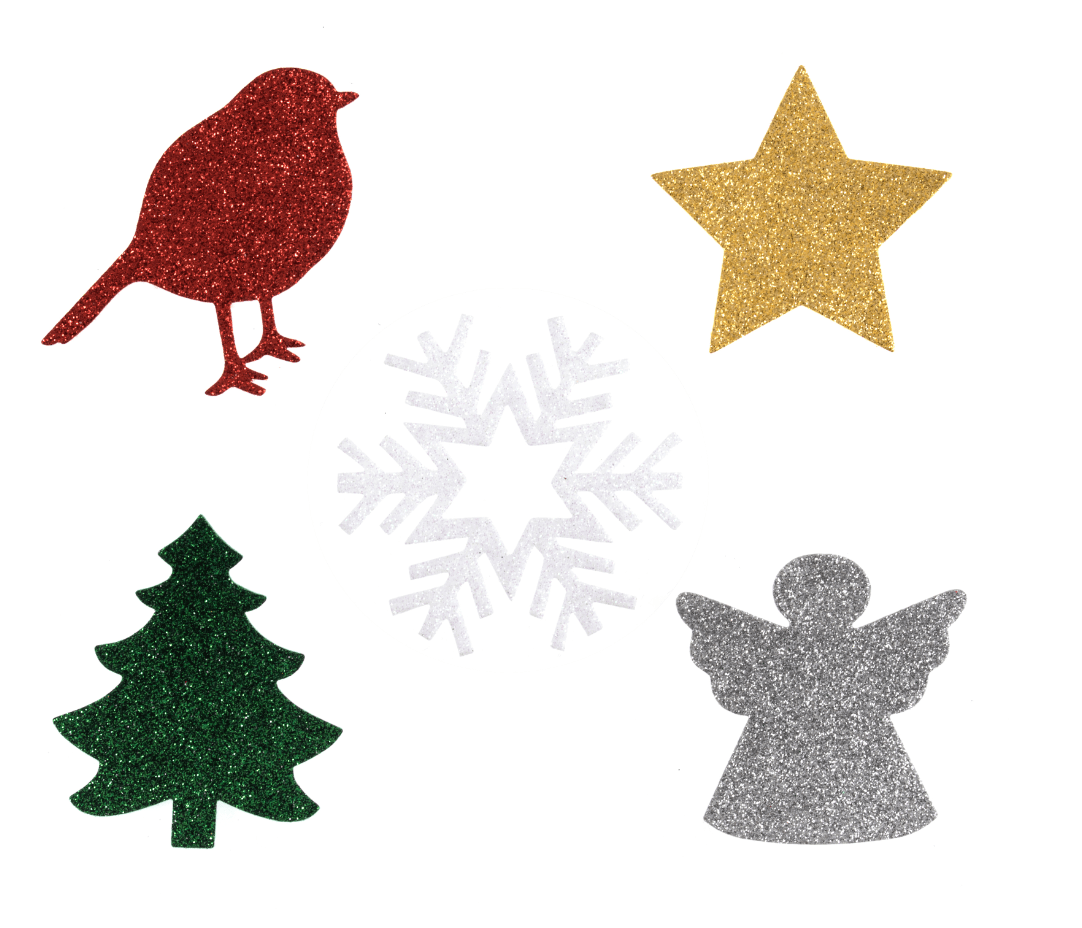 Motif: Felt Shapes: Glitter: Christmas: 10 Pieces - Galedi Pins