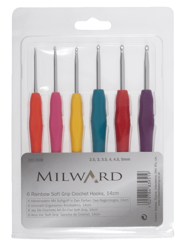 Milward Crochet Hook Set: Soft - Grip Rubber Handles: 14cm x 2.50 - 5.00mm: Pack of 6 - Galedi Pins