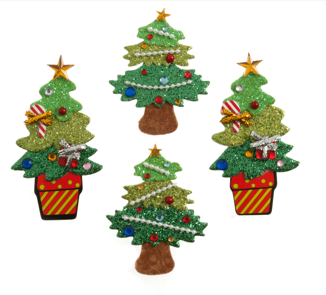 Craft Embellishment: Glitter Christmas Trees: Pack of 4 - Galedi Pins