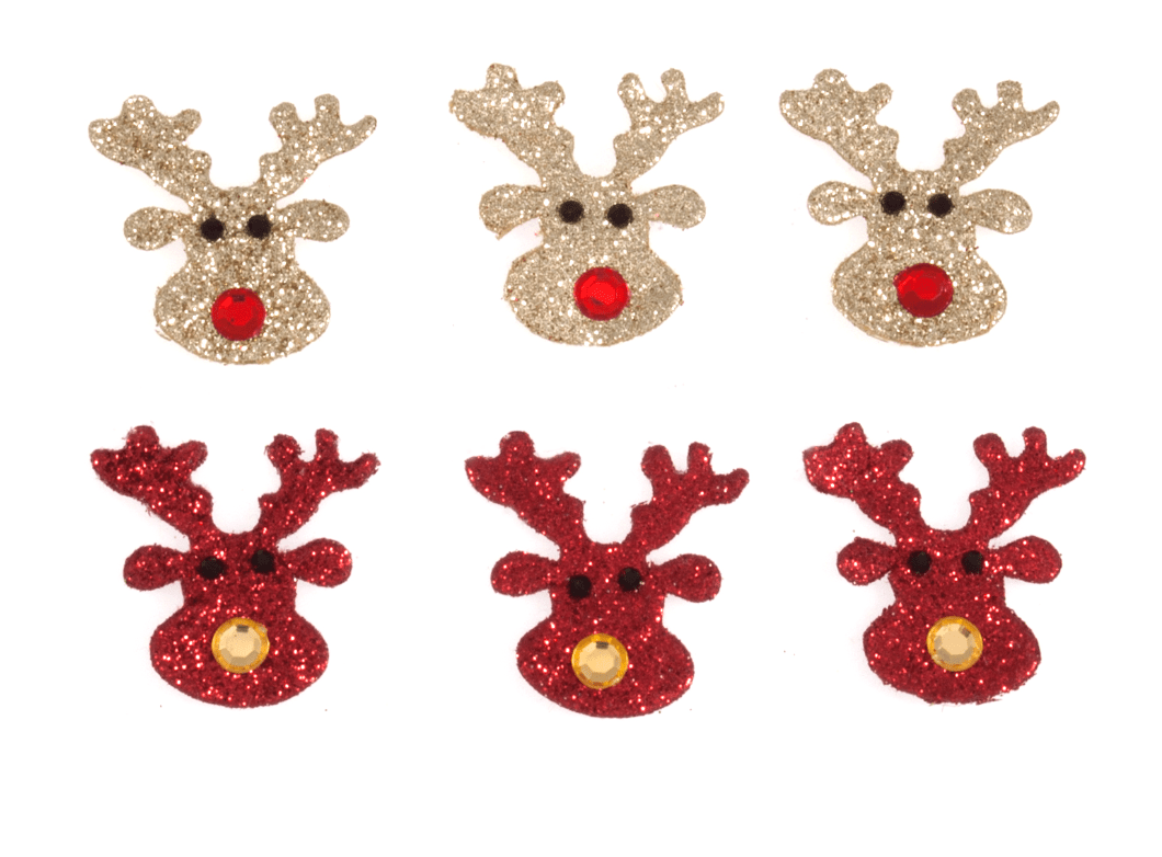 Craft Embellishments: Glitter Reindeer: Red & Gold Mix: 6 Pieces - Galedi Pins
