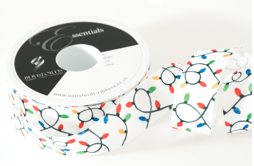 Ribbon: Christmas Lights: 1m x 25mm: White and Multi - Galedi Pins