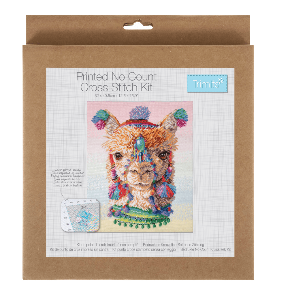 Printed No Count Cross Stitch Kit - Alpaca - Galedi Pins
