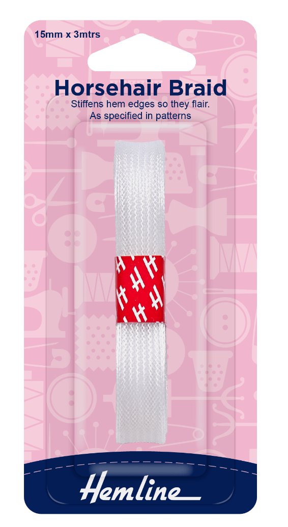 Hemline Horse Hair Braid: 3m x 15mm: White - Galedi Pins