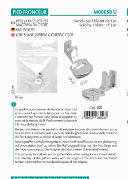 MEDIAC Low Shank Shirring/Gathering Foot - Galedi Pins