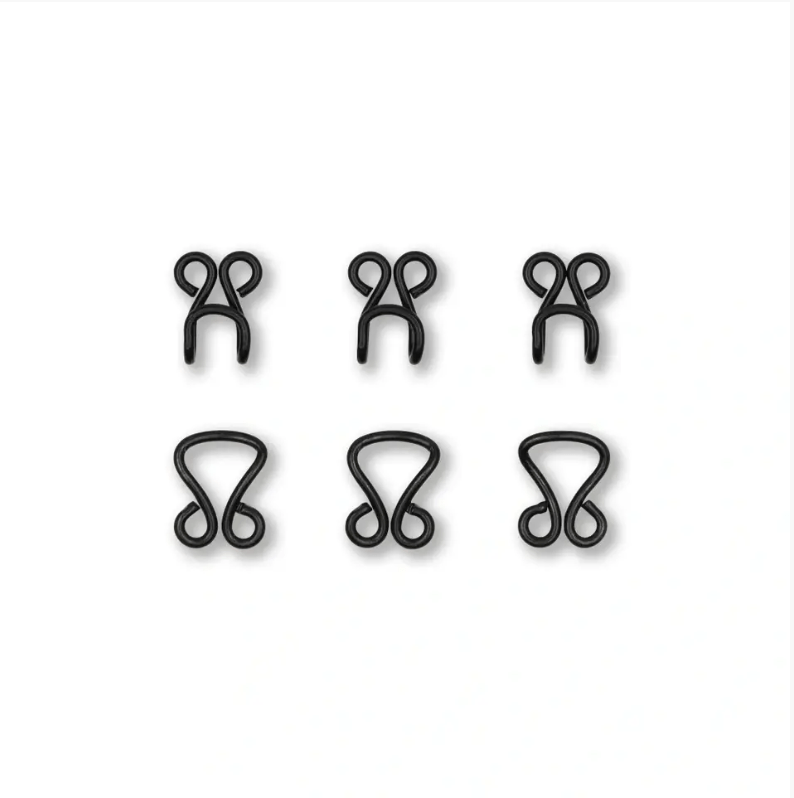 Bodice hooks and eyes, No. 13, black, card - Galedi Pins