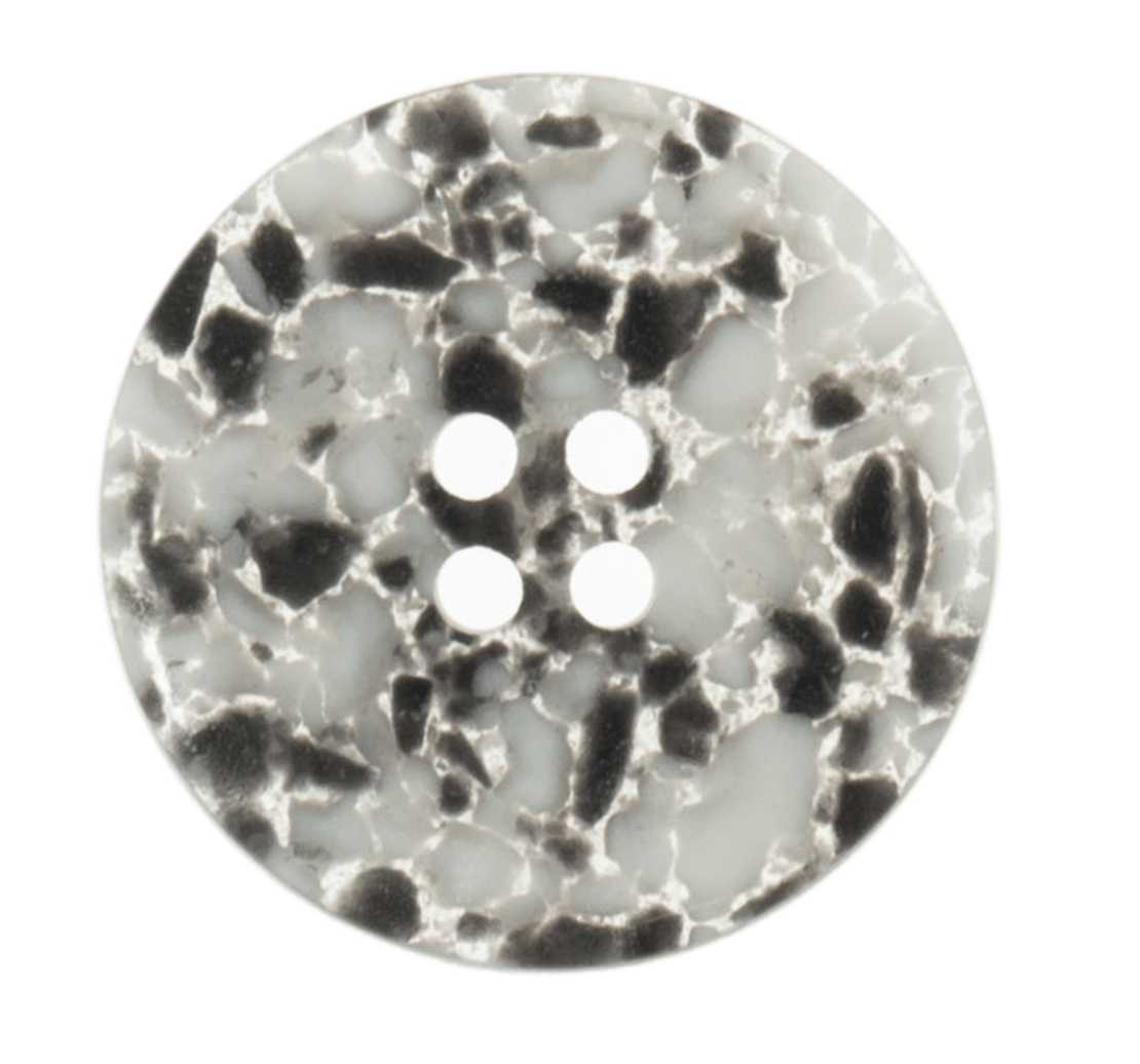 Button: Eco - Conscious: Recycled Plastic Scrap: 4 Hole: Matt: Black/White - Galedi Pins