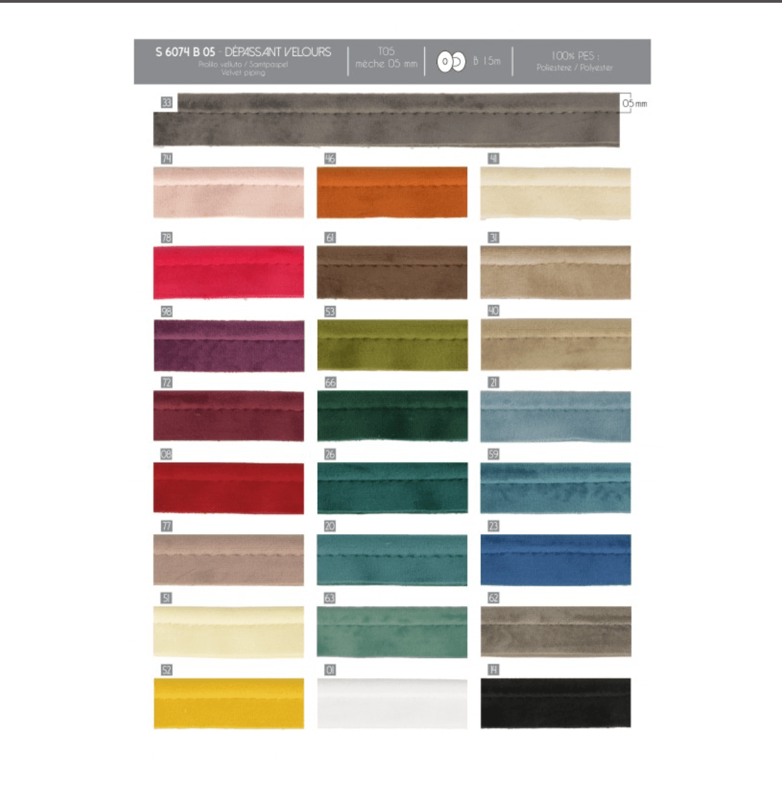 Velvet Piping, 5mm/20mm - Galedi Pins