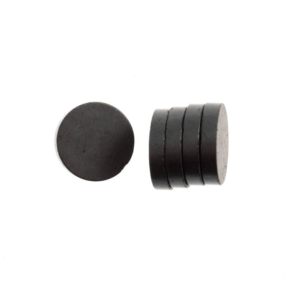 Pack of 5 round ferrous metal magnets, 15mm x 3mm.