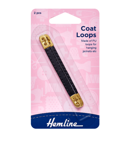 Two black PU leather coat loops with gold-tone hardware.