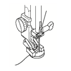 Line drawing of a Janome button sewing foot with a rubber sleeve attached to a sewing machine.