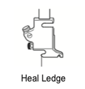 Line drawing of a sewing machine foot holder showing the required heel ledge for compatibility.