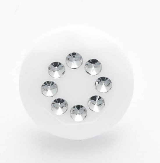 Faux diamante acrylic round shank button in white with eight small inset crystals.