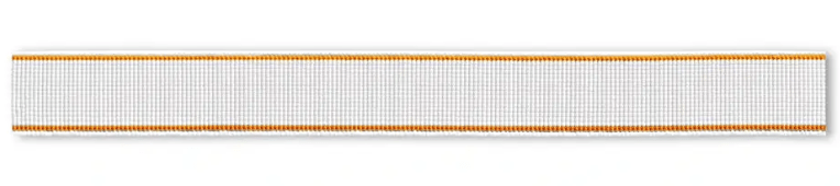 White extra soft elastic tape with orange trim.
