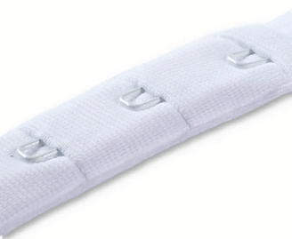 White bra extender with three hooks.