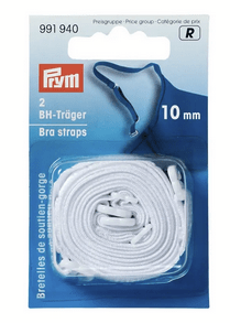 Two white 10mm bra straps on a card.