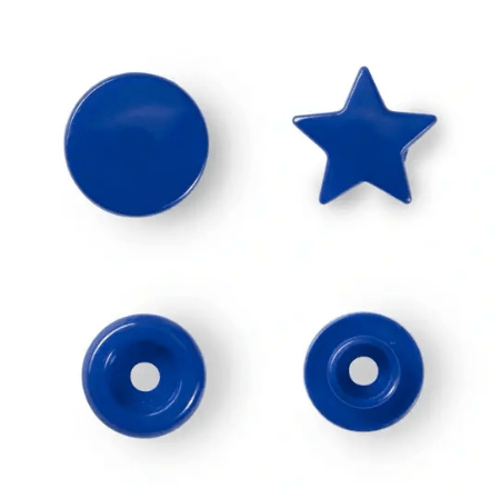 Blue star and circle shaped non-sew press fasteners.