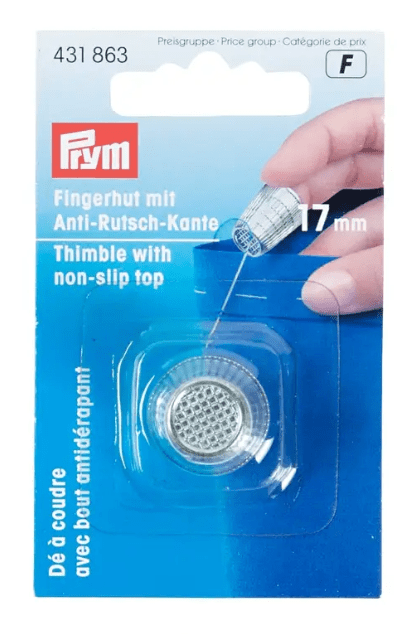 Prym zinc die-cast thimble with anti-slip edge, silver-coloured.