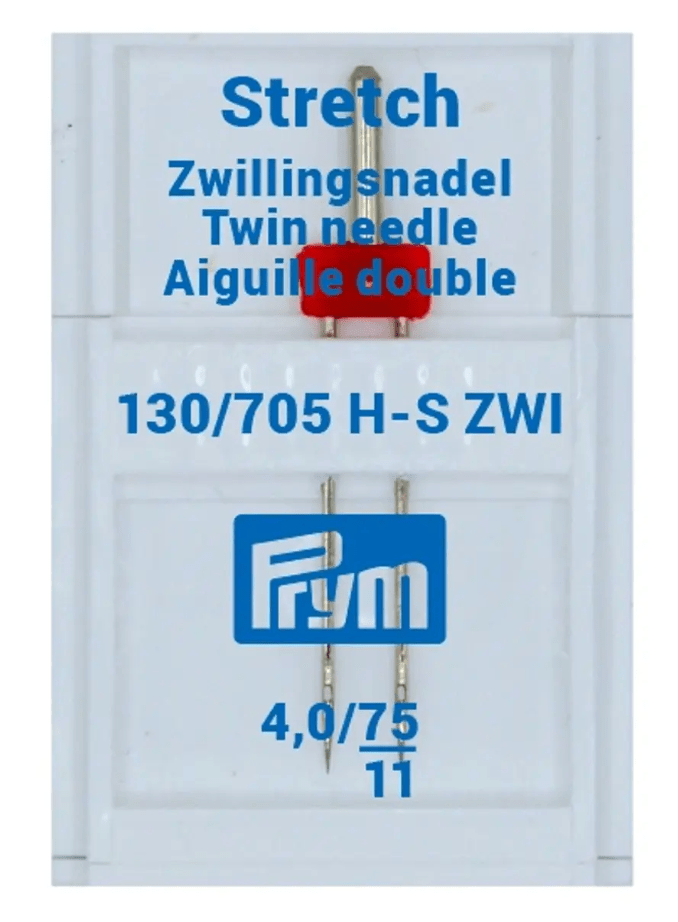 Galedi stretch twin sewing machine needles in silver, size 130/705.