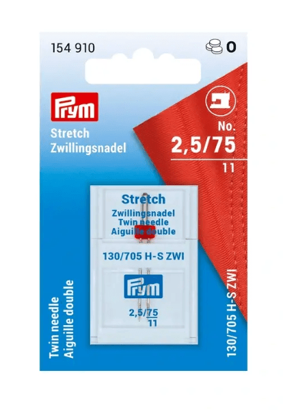 Prym stretch twin sewing machine needles, size 2.5/75.