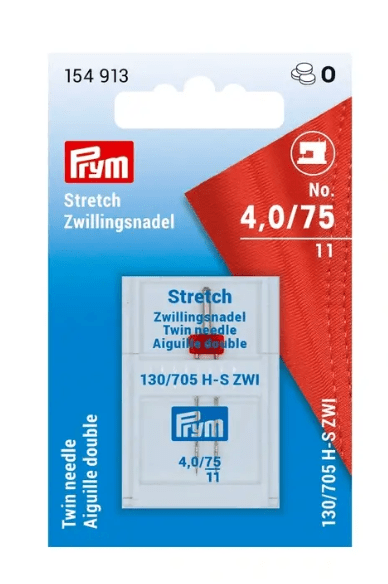 Prym stretch twin sewing machine needles, size 4.0/75.