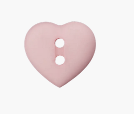 Pink heart-shaped polyamide button with two holes.