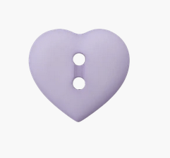 Pink heart-shaped polyamide button with two holes.