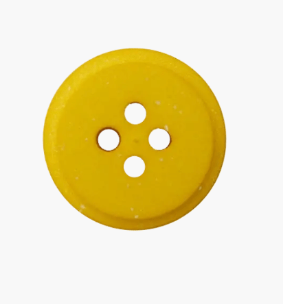 Yellow recycled polyester button with four holes.