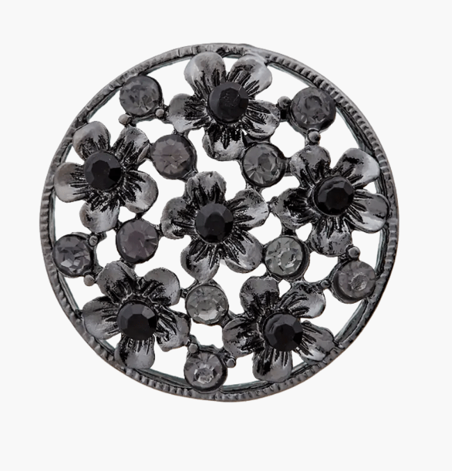 Metal/rhinestone button shank, Flower, 25mm - Galedi Pins