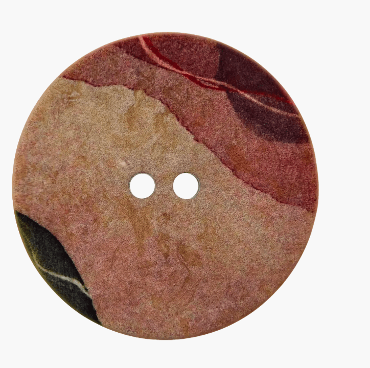 Polyester button 2 - holes, with pattern, 34mm - Galedi Pins