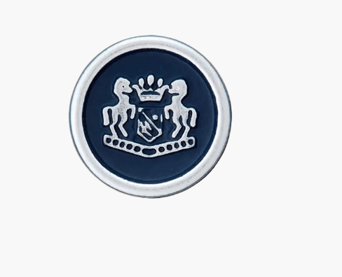 Polyester button shank, metallised, with emblem, 20mm - Galedi Pins