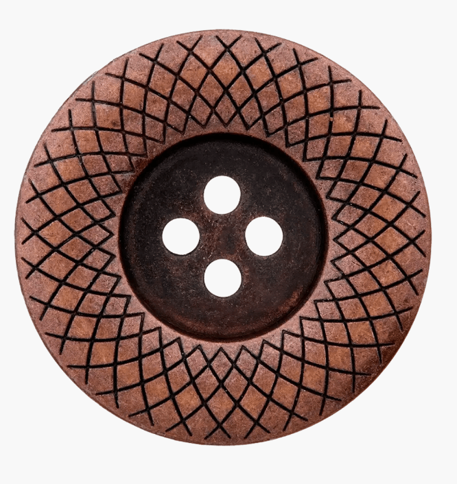 Metal button 4 - holes, Patterned edge, 28mm - Galedi Pins