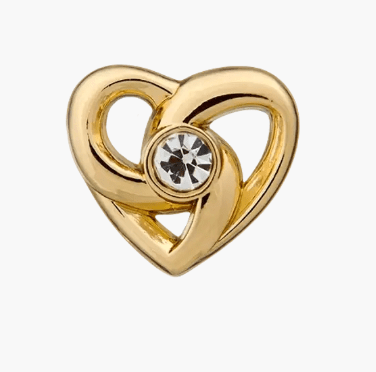 Silver metal heart button with rhinestone center.