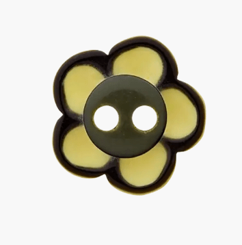 White polyester flower button with two holes.