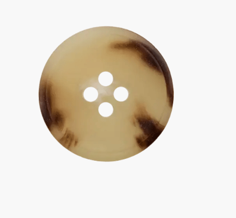 Union Knopf 15mm light brown polyester button with four holes.