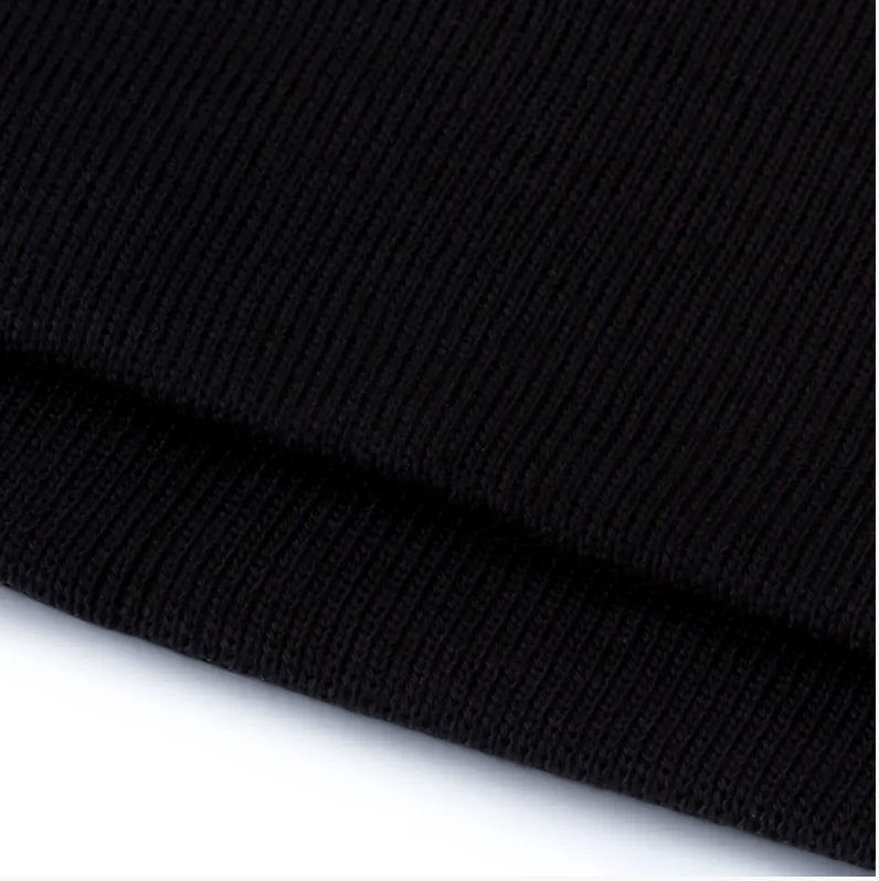 Black polyester elastic waistband cuff with ribbed texture.