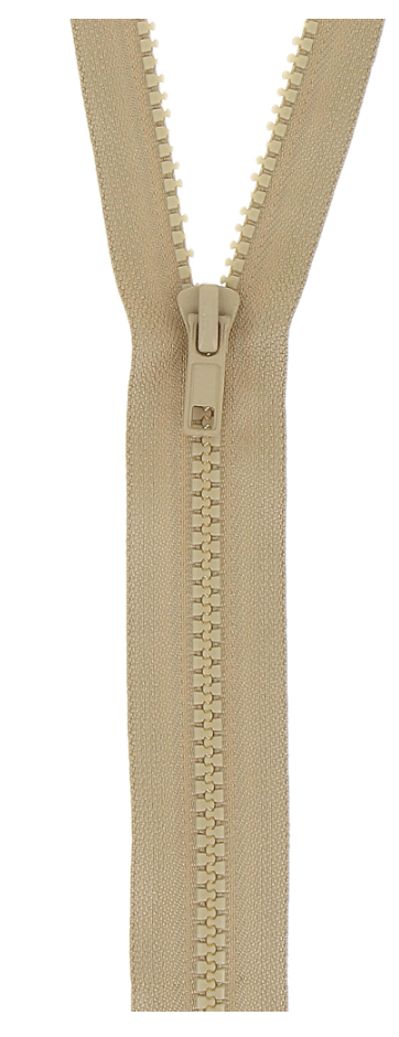 Milward 40cm medium weight open-end chunky plastic zipper in beige.