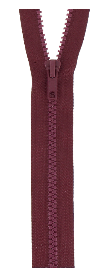 Milward 40cm medium weight open-end chunky plastic zipper in maroon.