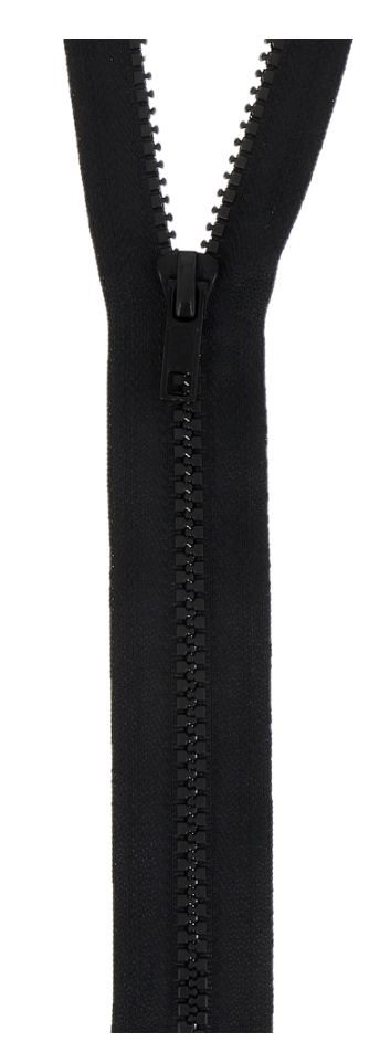 Milward 40cm black chunky open-end plastic zipper.