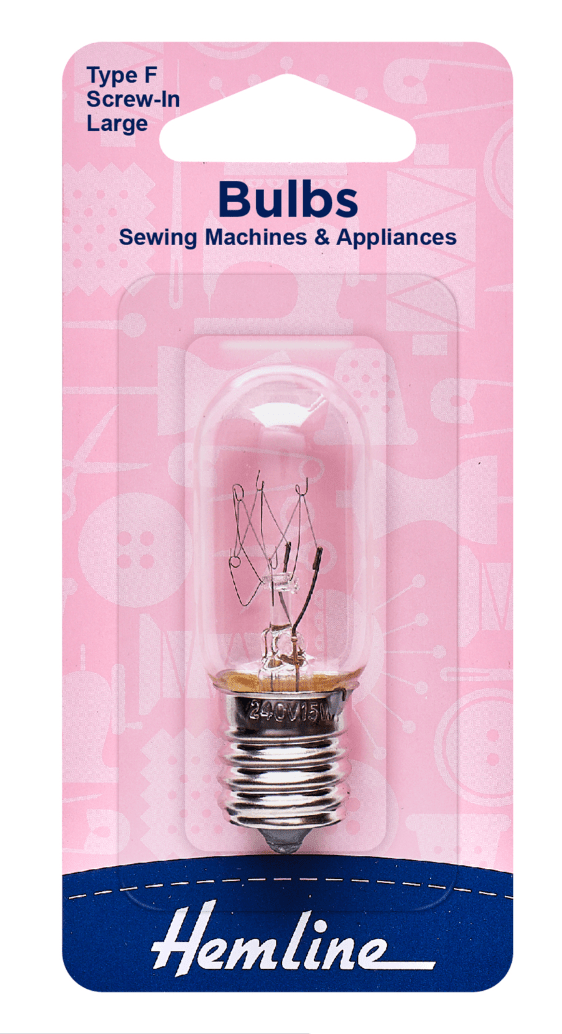 A Hemline Type F screw-in sewing machine bulb.