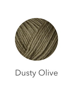 A ball of dusty olive colored heavy merino wool yarn.