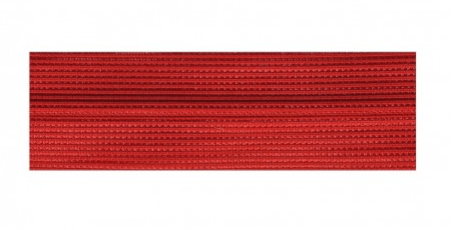 Red polyester fabric with a brass mesh texture.