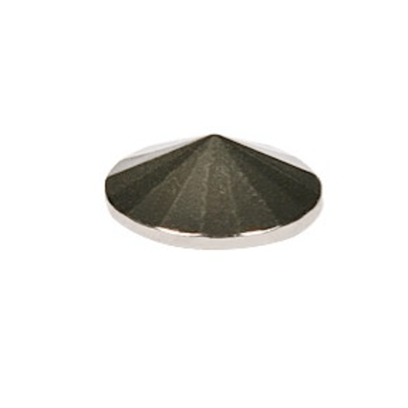 Galedi Pins Pavilion sew-on stud with a faceted, dark gray surface and silver trim.