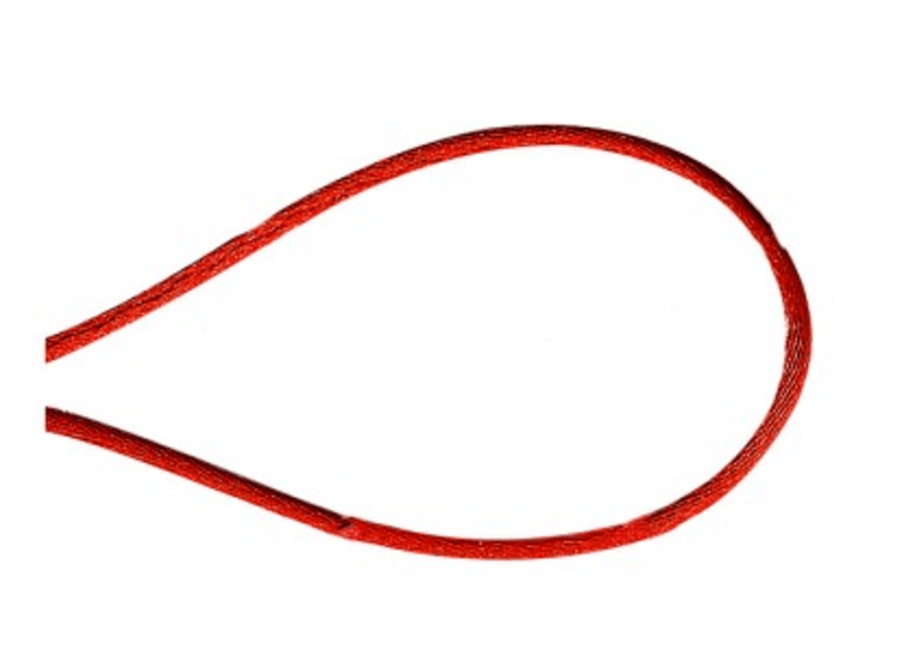 Red polyester craft cord forming a loop.