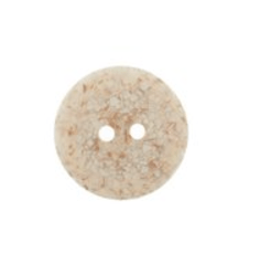 Round, 18mm, 2-hole button made from recycled eggshell with a speckled matte finish.