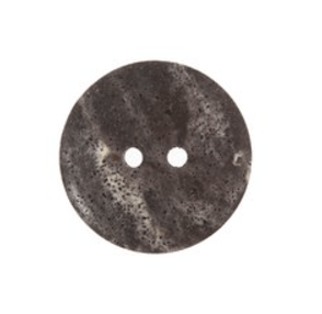 Round, dark brown 18mm two-hole button with a marbled pattern.