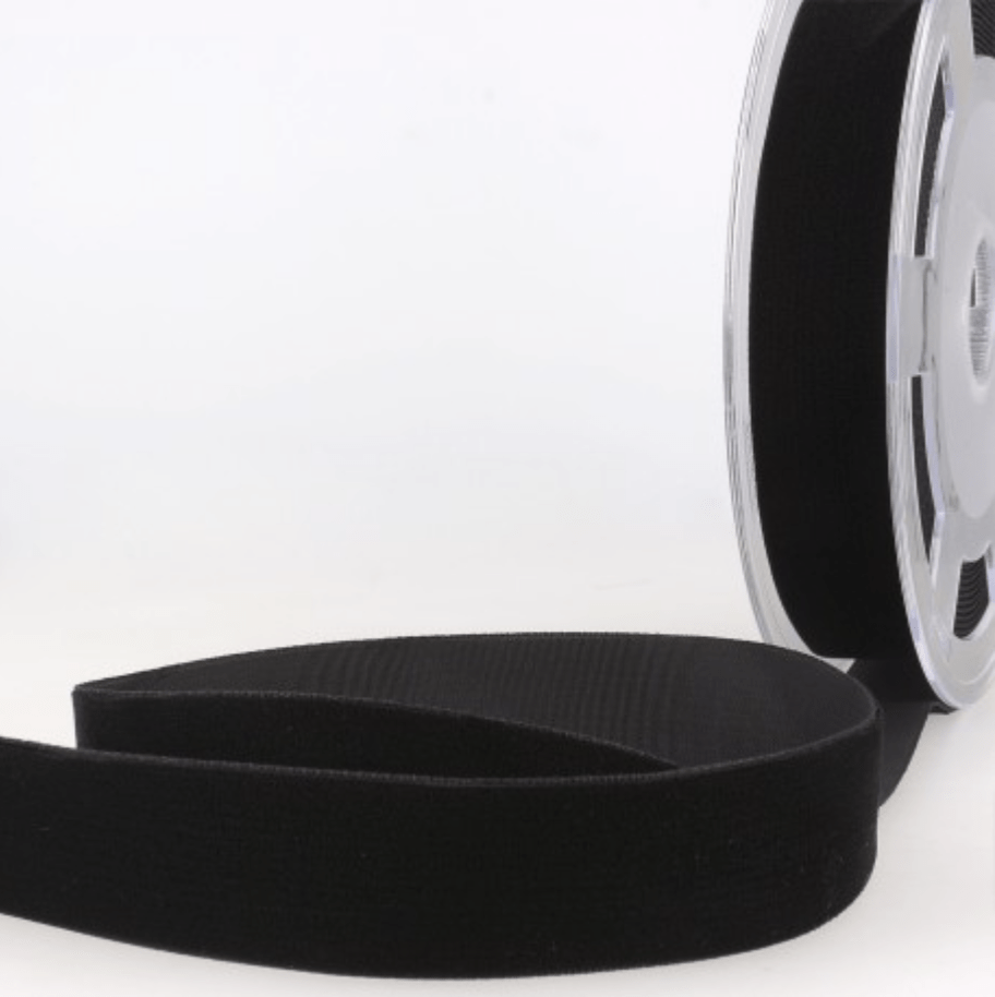 Black velvet ribbon on a spool.