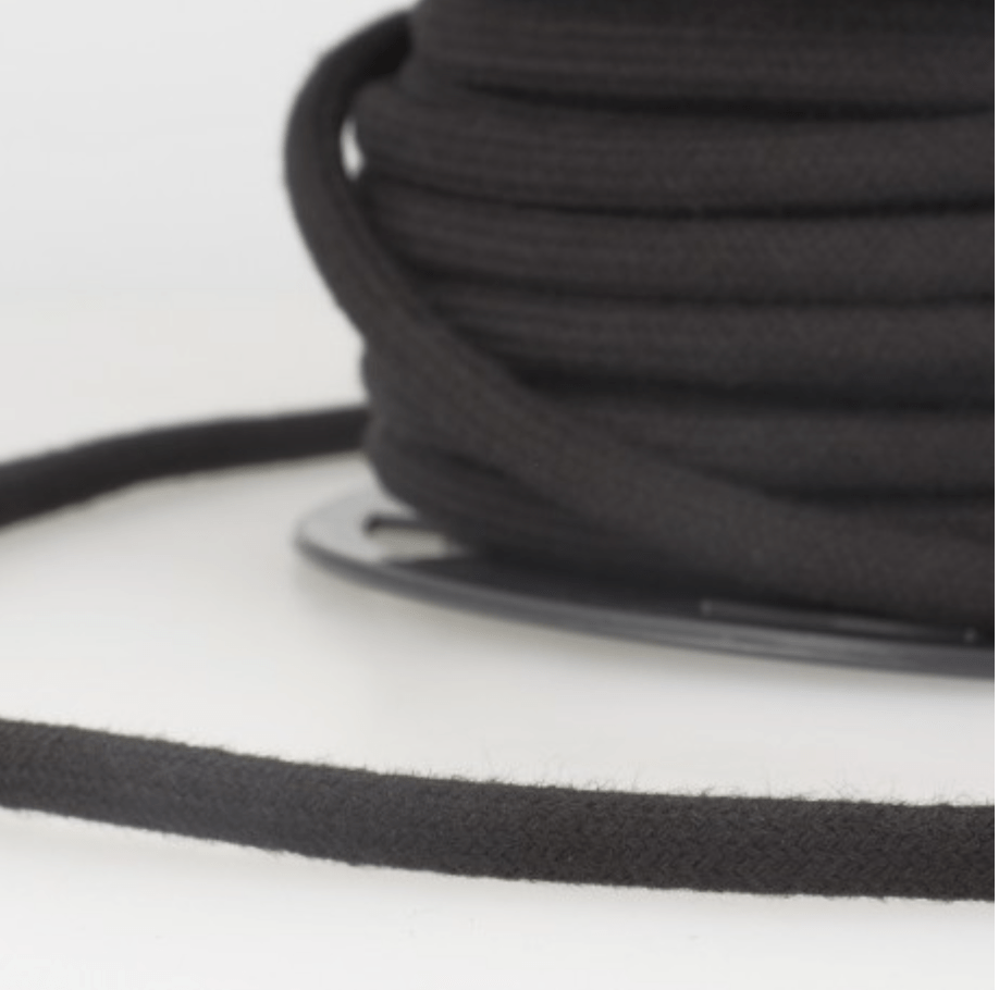 Black 4mm cotton cord on a spool.
